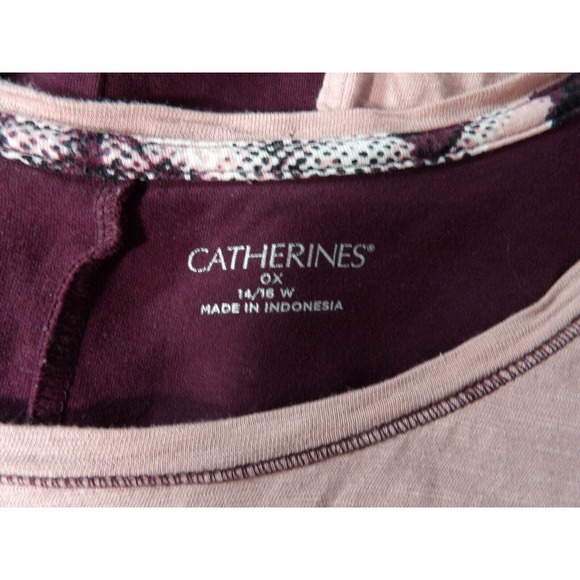 Catherines 0X 14/16 Top Shirt Pink Burgundy LagenLook Layered Plus 3/4 Sleeve - Picture 4 of 8